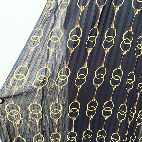 Banana Republic Dress Midi Pleated Black Horsebit Chain Print Medium M - Picture 10 of 14